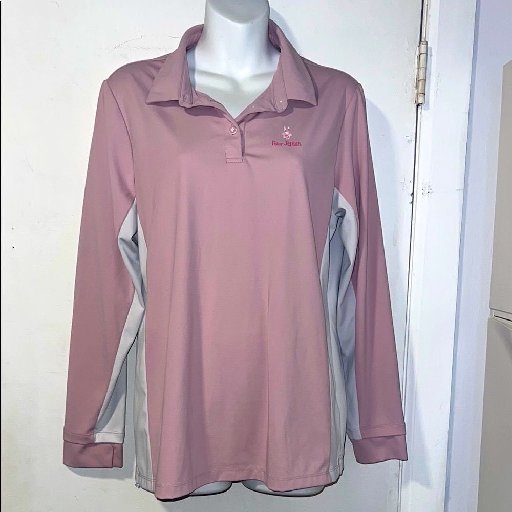 PETER JENSEN LONDON Light Pink Long Sleeve Golf Polo Shirt-L